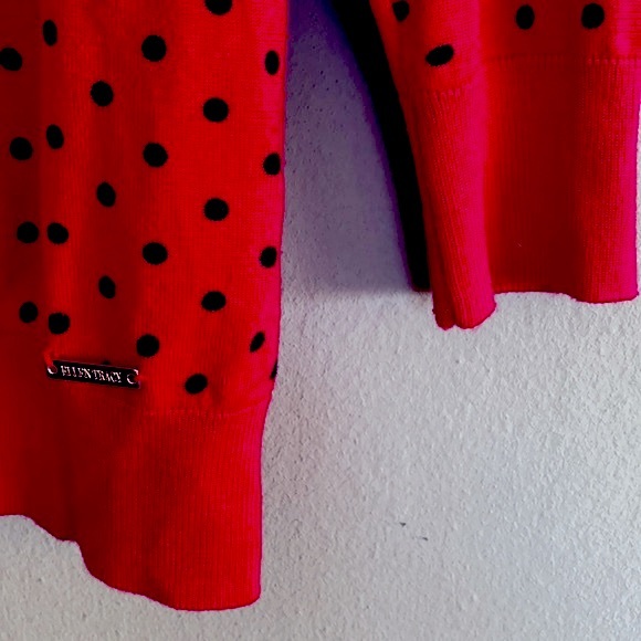 ELLEN TRACY RED/BLACK POLKA DOTS SWEATER/CARDIGANS - Picture 3 of 7